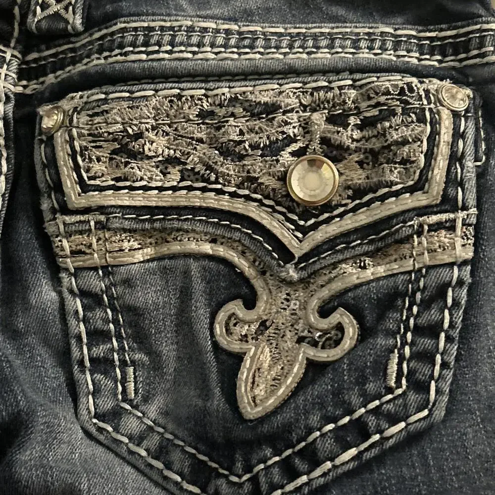 Rock Revival BETTY Jeans Womens 25 Skinny Mid-Rise Embellished Distressed READ - Picture 1 of 14